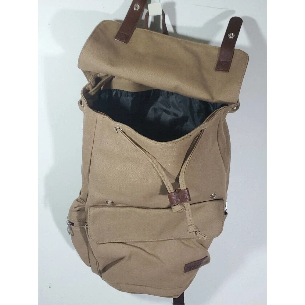 Bella Russo Canvas Backpack Rucksack Bookbag Brown Tan 16"x 18" Zip Snap Close - Picture 5 of 7